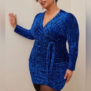 Torrid Blue Burnout Velvet Mini Dress. Brand New With Tags. Size 22